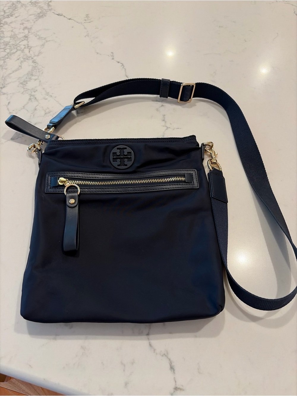 Tory Burch Navy Nylon Crossbody with Gold Hardware
